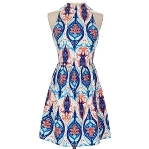 Blue and Orange Patterned Women's Dress